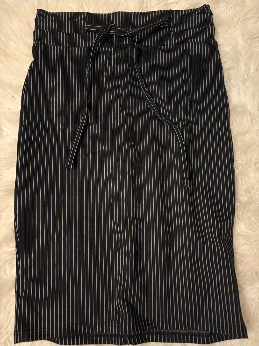 Black Pinstripe Drawstring Pencil Skirt